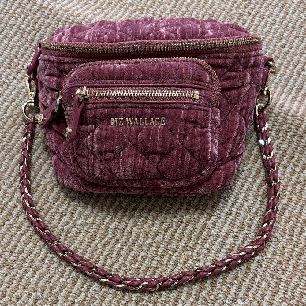 MZ Wallace Quilted Pink Velvet Crossbody Bag